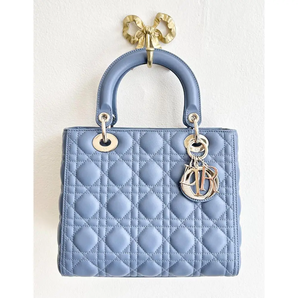 Dior medium Lady Dior bag in slate blue Cannage Lambskin w/strap