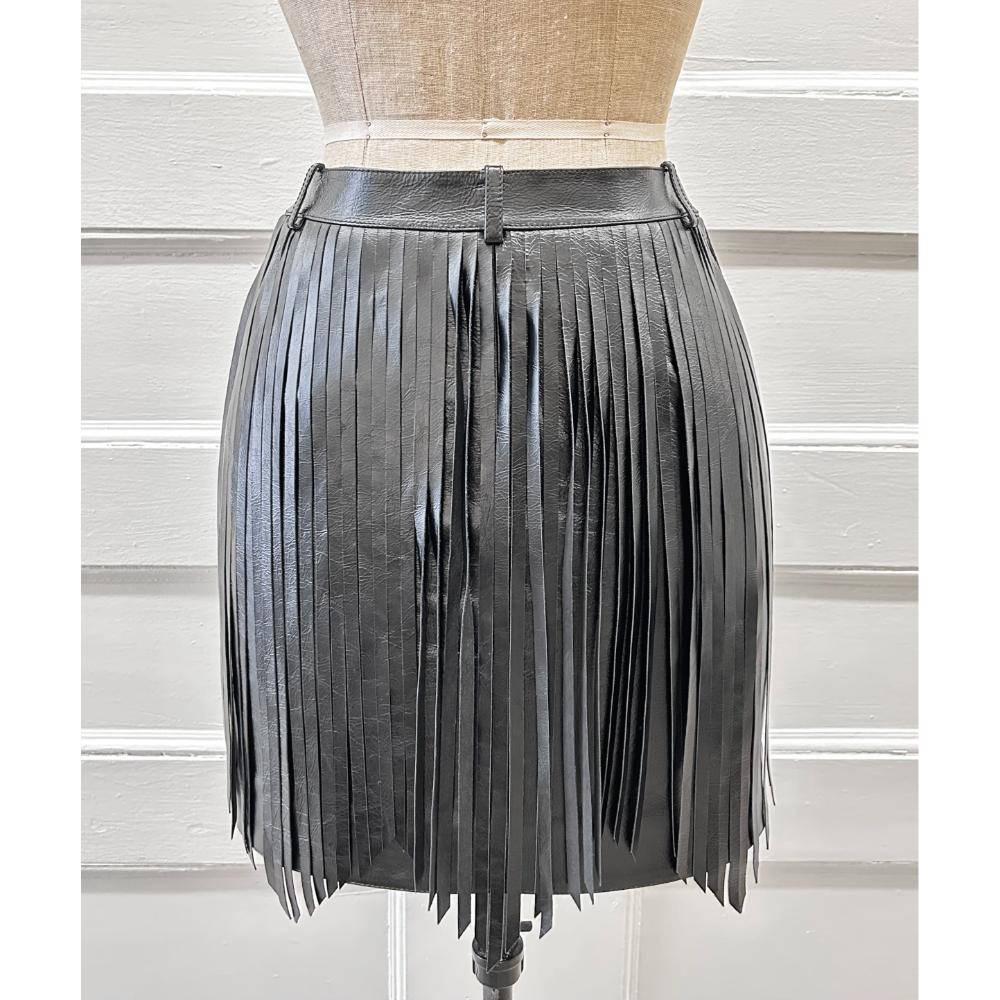 Chanel 2022 black leather fringe mini skirt