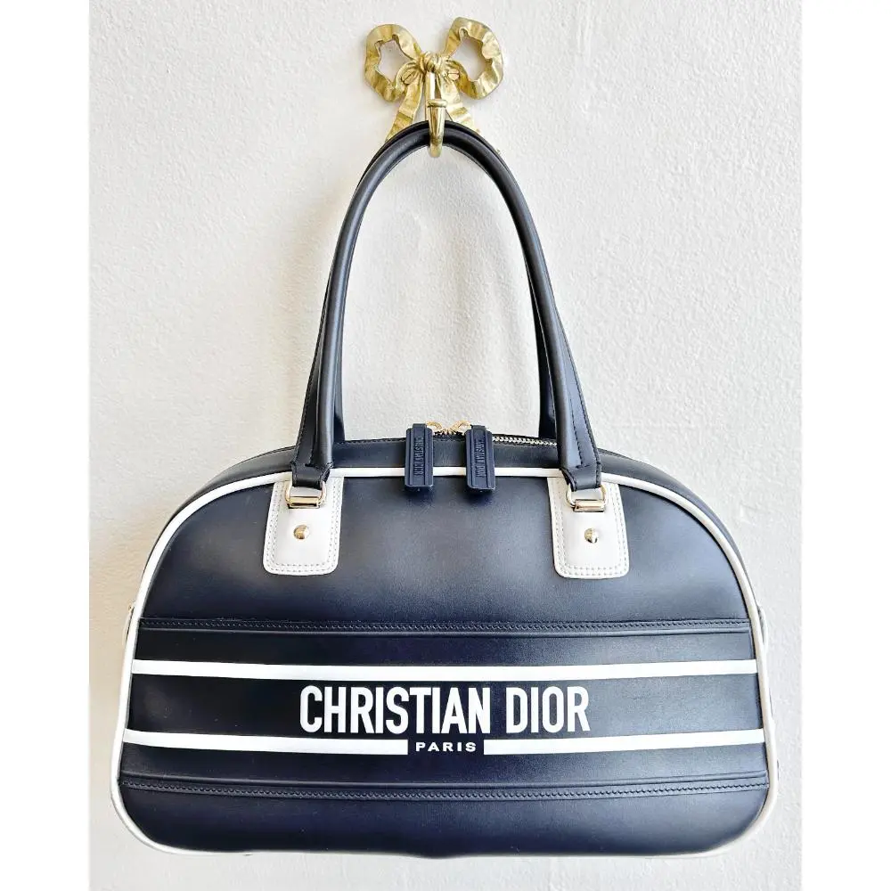 Dior Vibe medium bowling bag in navy & white leather