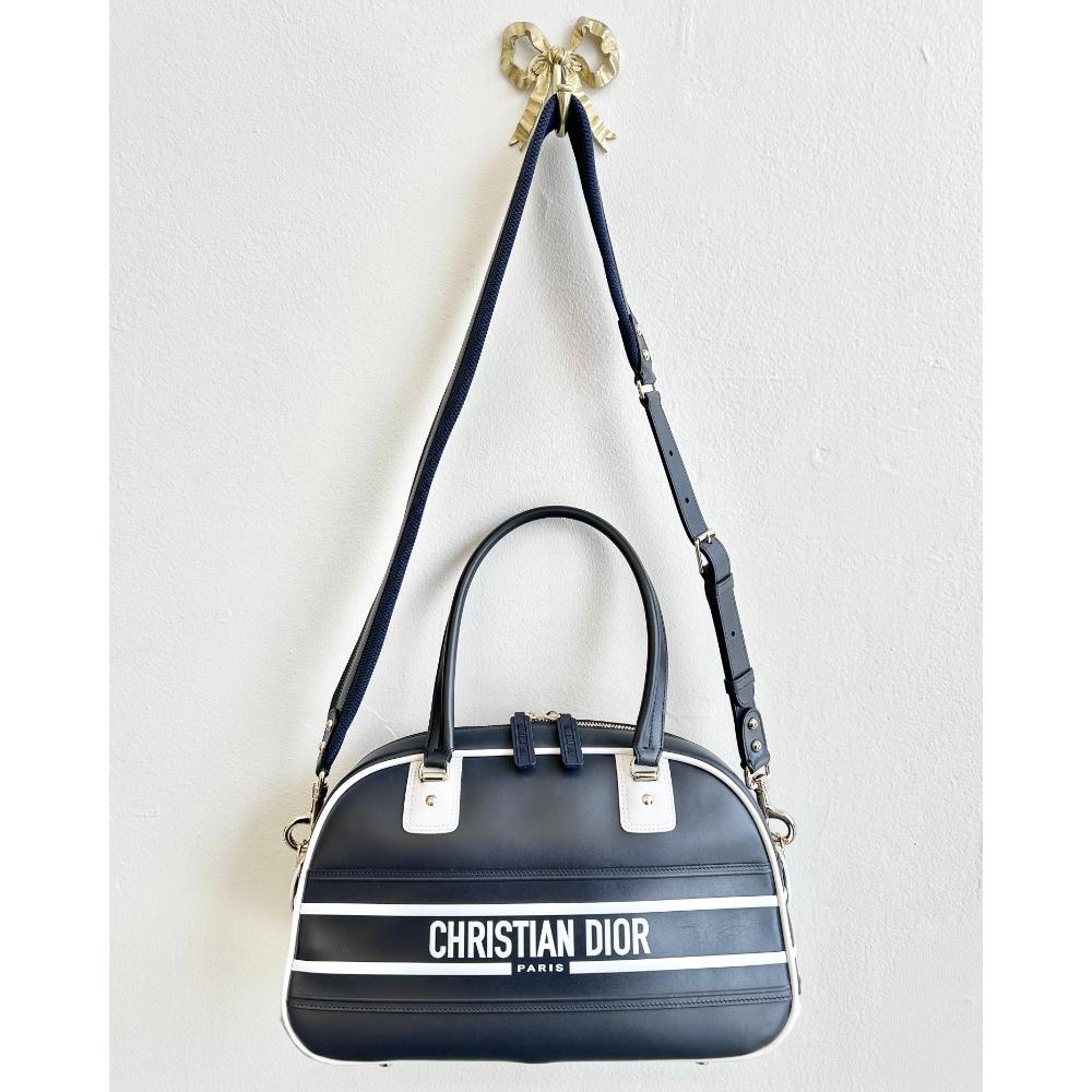 Dior Vibe medium bowling bag in navy & white leather