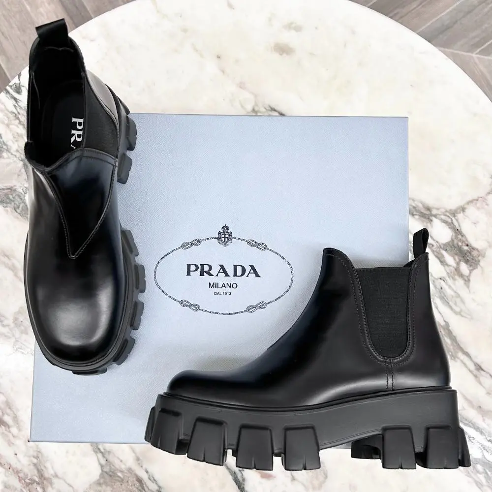 Prada black Monolith brushed leather Chelsea boots ~ sz 37.5