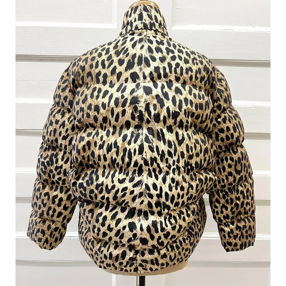 Balenciaga c-shape hooded leopard puffer coat