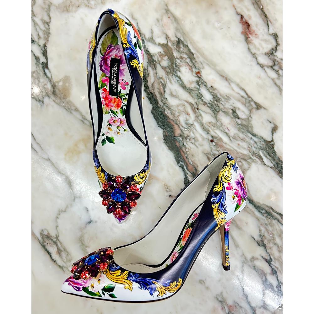 Dolce & Gabbana multicolour floral print & crystal pumps ~ sz 37