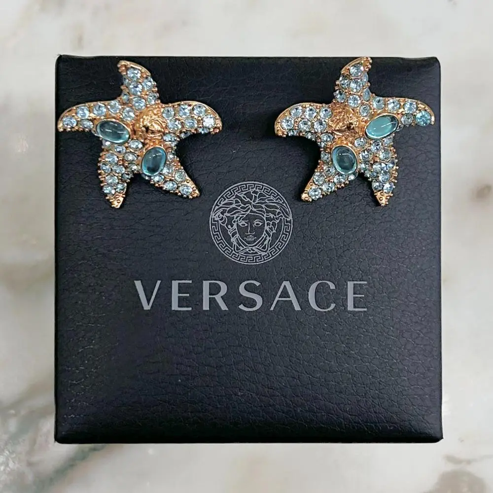 Versace gold and aqua stone starfish earrings