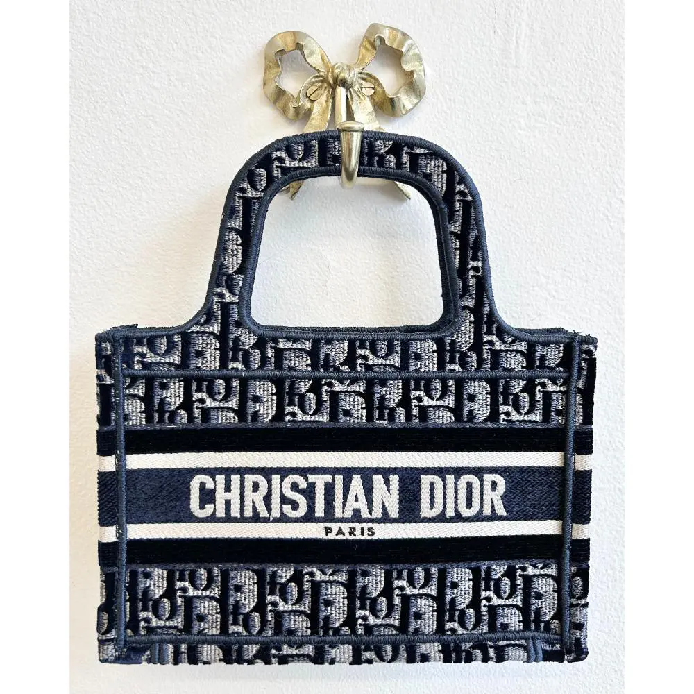 Dior Micro Book Tote in navy velvet Oblique