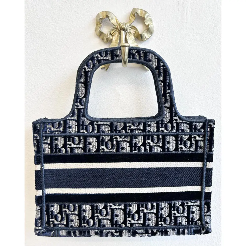 Dior Micro Book Tote in navy velvet Oblique