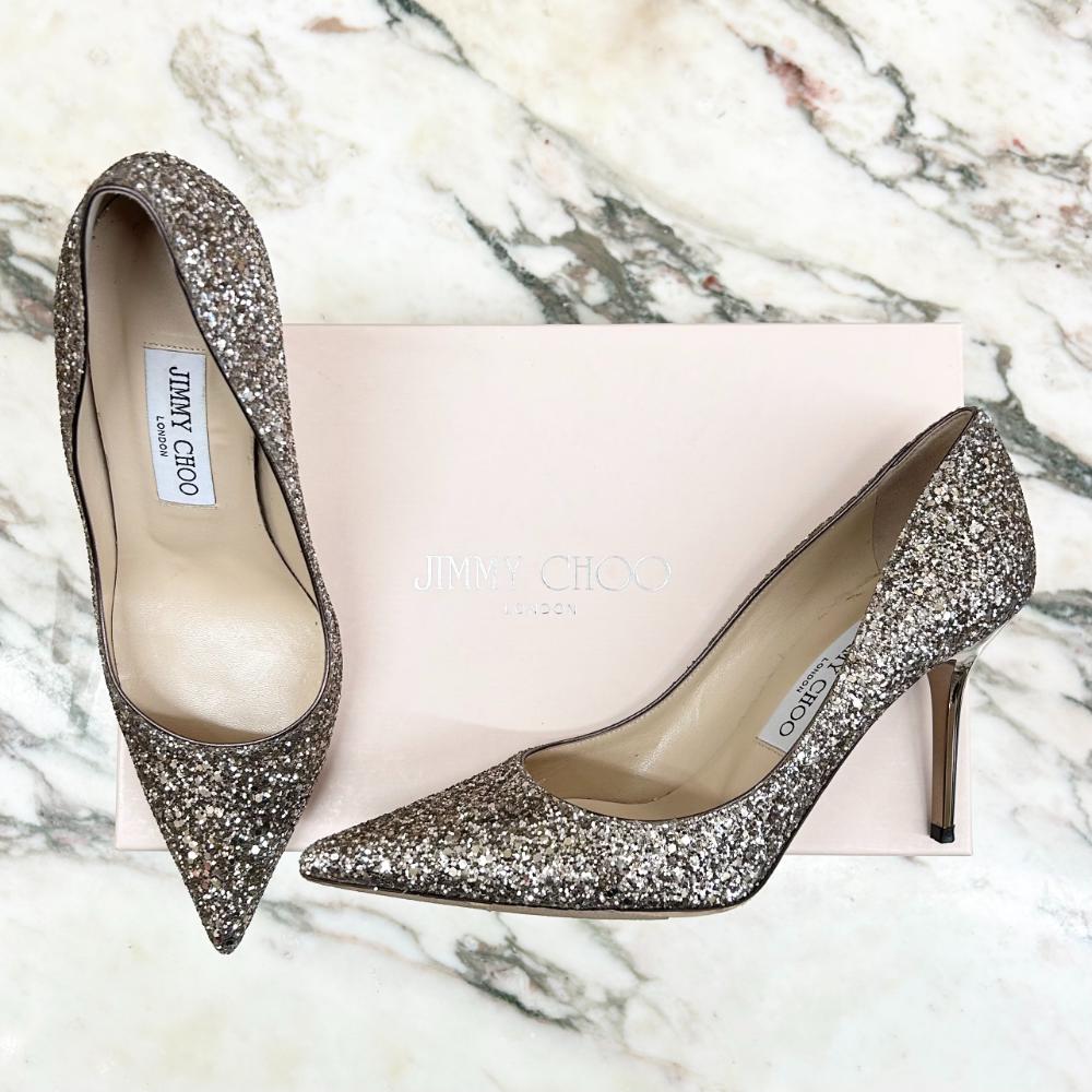 Jimmy Choo light bronze glitter heels ~ sz 37