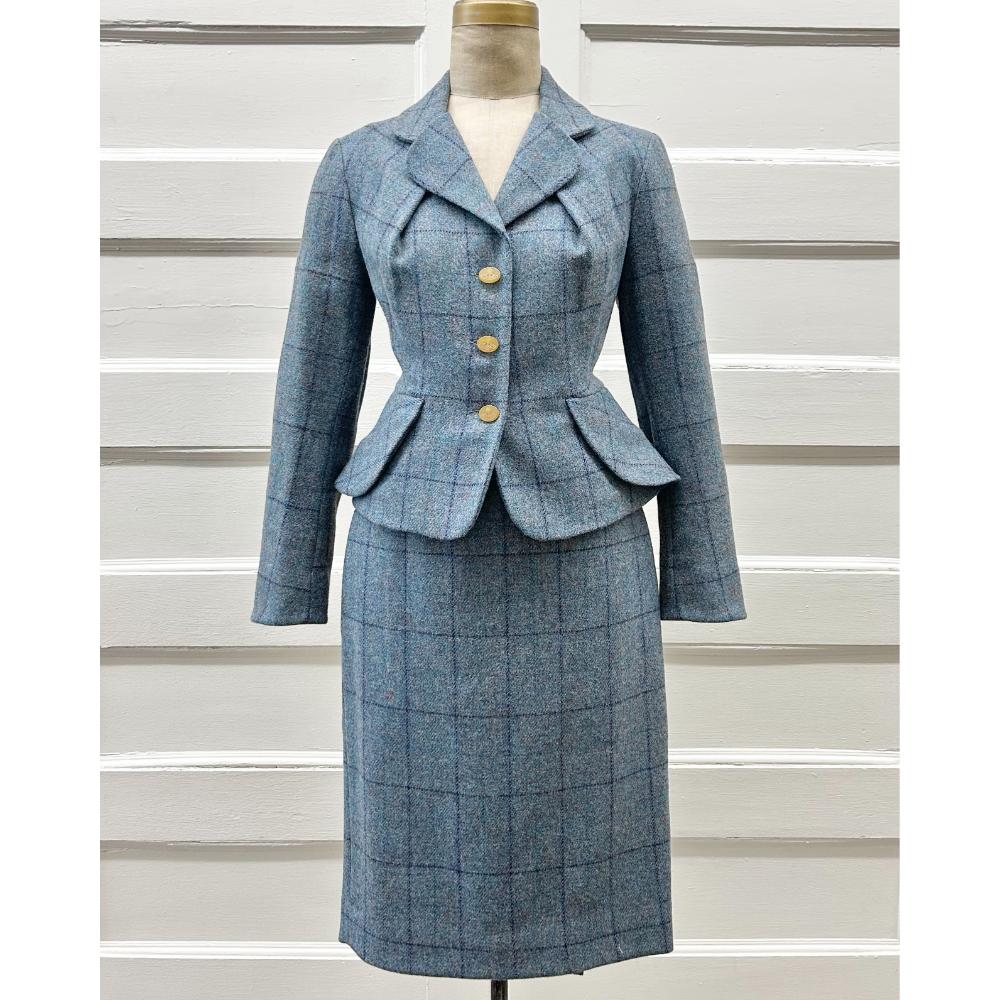 Vivienne Westwood 1990's blue wool tweed skirt suit