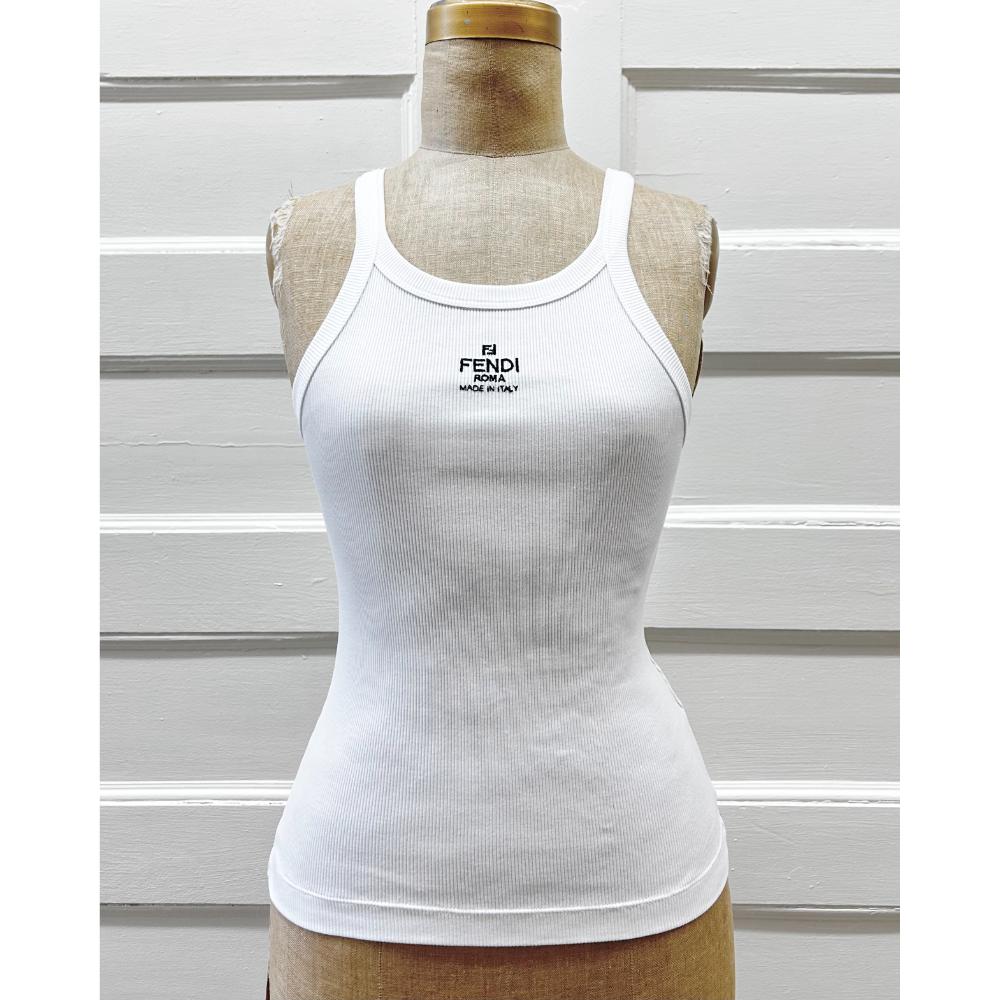 Fendi white cotton ribbed tank top