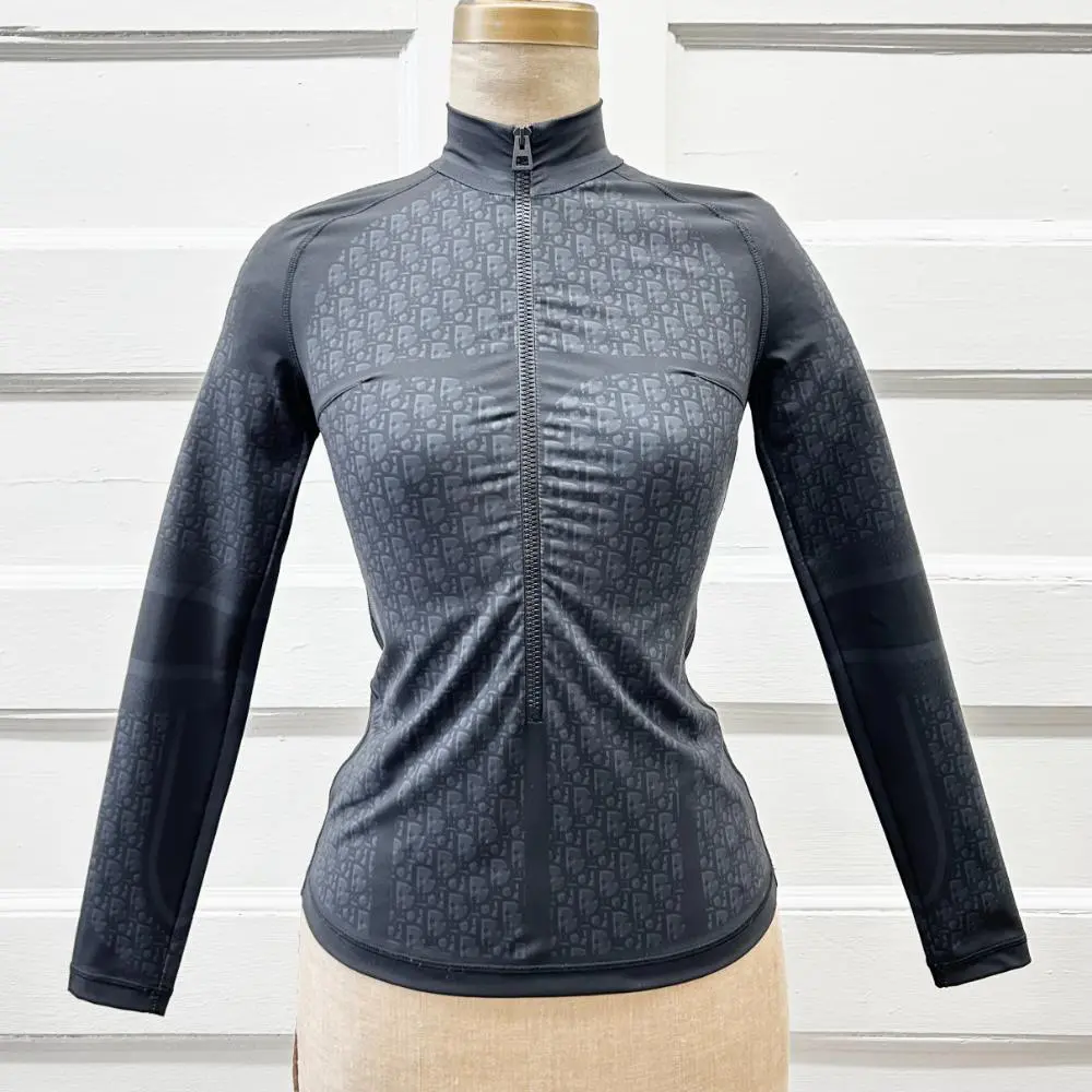 Dior black Oblique pattern half zip top