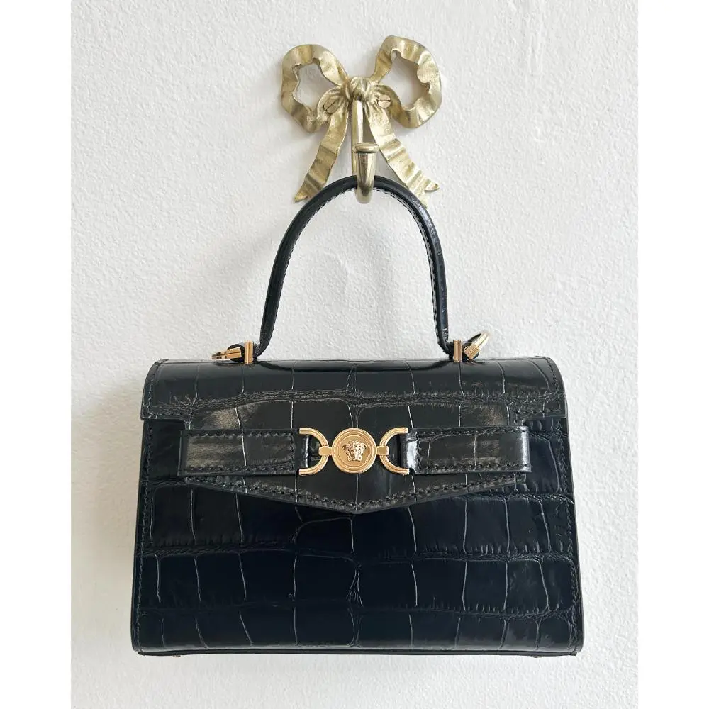 Versace croc effect Medusa '95 small bag in black