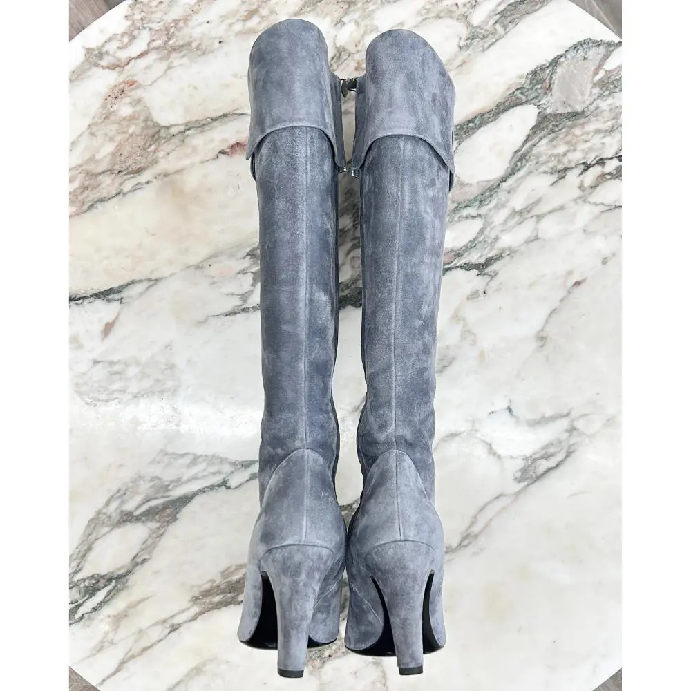 Chanel 2022 grey suede heeled boots ~ sz 37.5