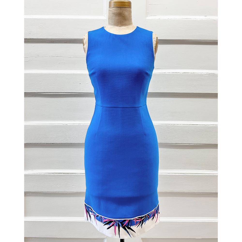 Pucci blue wool dress with print hem