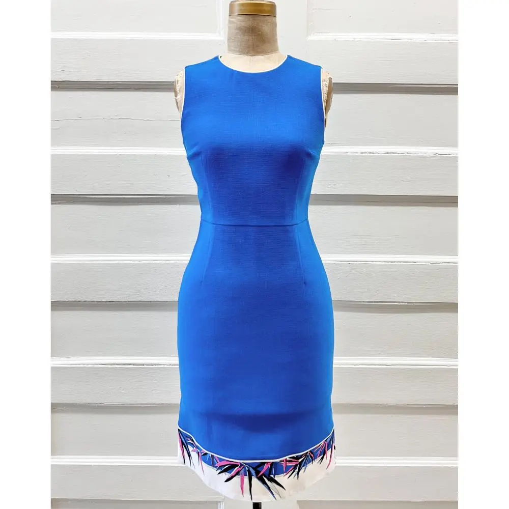 Pucci blue wool dress with print hem