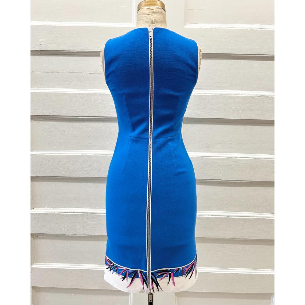 Pucci blue wool dress with print hem