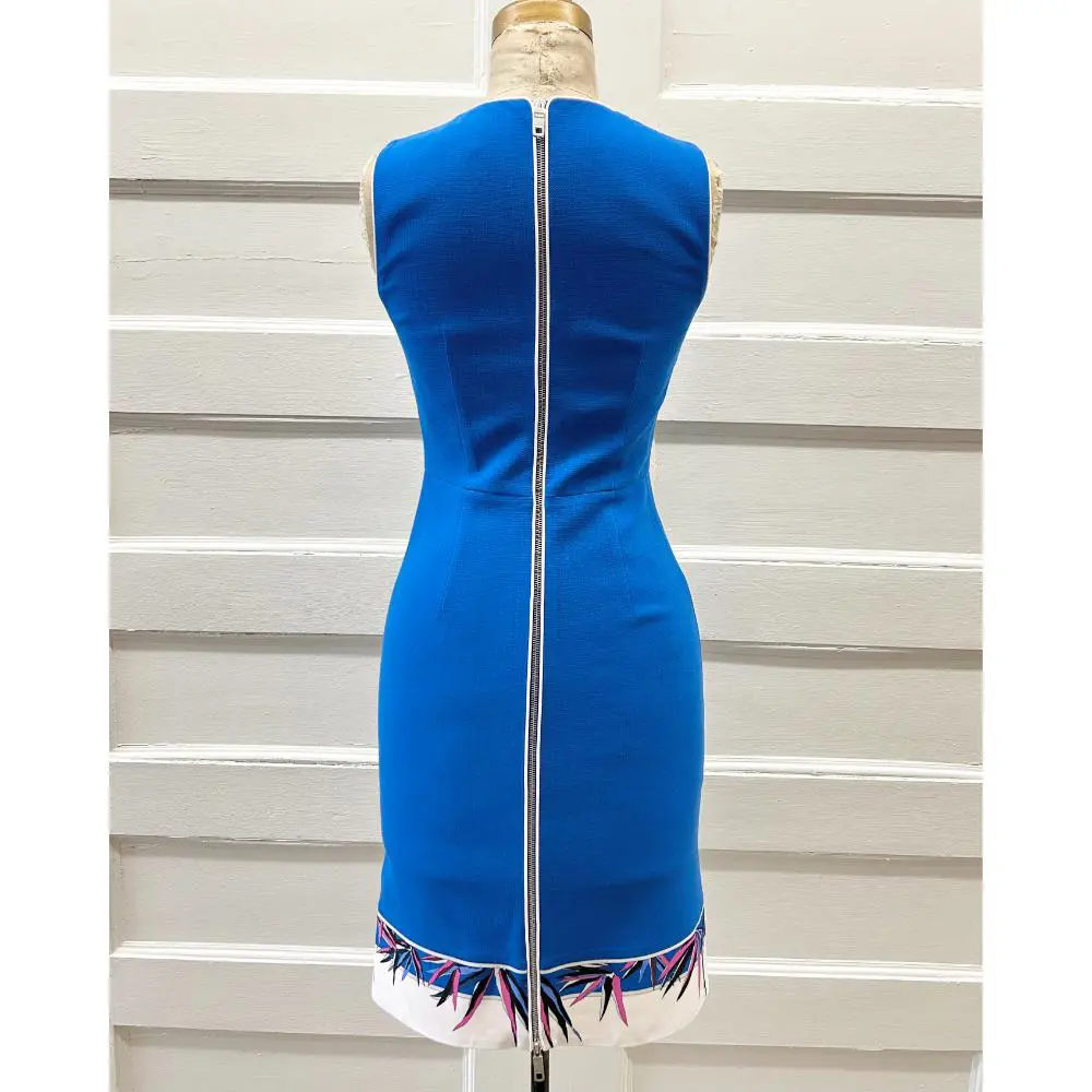 Pucci blue wool dress with print hem