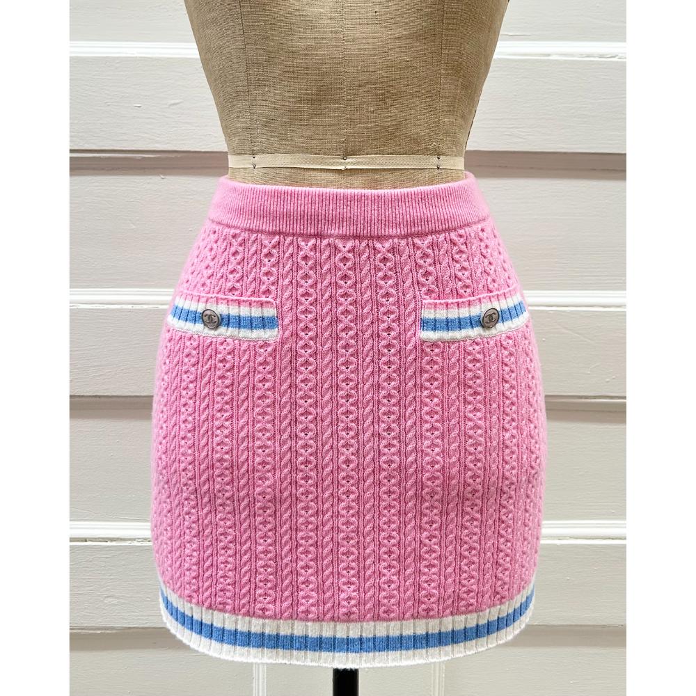 Chanel 2023 pink cable knit mini skirt