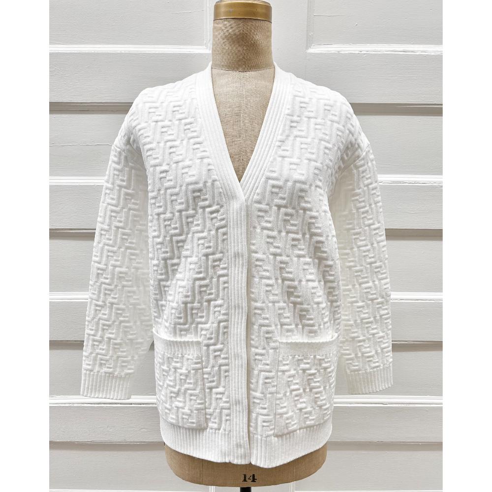 Fendi white oversized V-neck FF motif textured cardigan