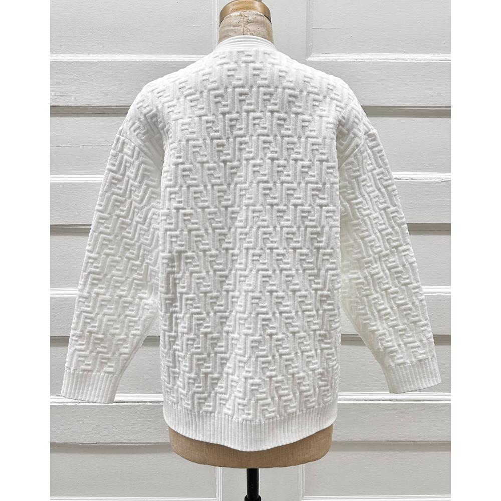 Fendi white oversized V-neck FF motif textured cardigan